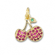Brass TQ metaal bedels cherries Gold-fuchsia