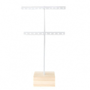 Sieraden display T-vorm voor oorbellen met houten voet Wit-hout