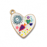 Metaal bedels met enamel heart White-multicolour-gold