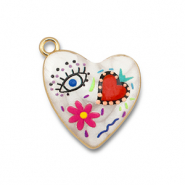 Metaal bedels met enamel heart White-multicolour-gold