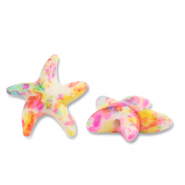 Keramiek kraal starfish Off white-pink-yellow-blue