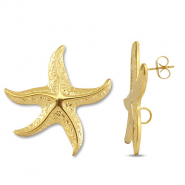Benodigdheden van Stainless steel Roestvrij staal (RVS) oorbellen / oorsteker starfish with loop Gold