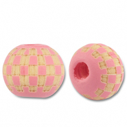 Houten kralen rond 10mm pattern Pink-natural
