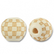 Houten kralen rond 10mm pattern Off white-natural