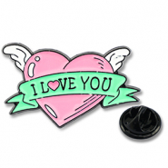 Pins heart with wings "I love you" Pink-green-white