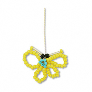 Hanger van glaskralen butterfly Yellow-turquoise-black