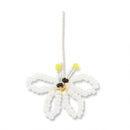 Hanger van glaskralen butterfly White-yellow-black