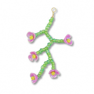 Hanger van glaskralen flower Transparent green-lilac AB-yellow