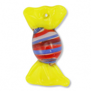 Handgeschilderde glasbedels candy Yellow-blue-red-transparent