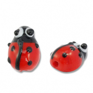 Handgeschilderde glaskralen ladybug Red-black-white