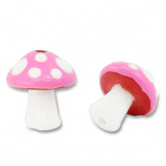 Handgeschilderde glaskralen mushroom Pink-white-red