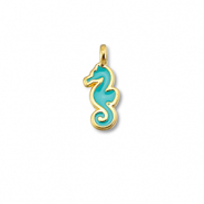 Metaal bedels DQ seahorse Turquoise blue-Goud (nikkelvrij)