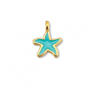 Metaal bedels DQ starfish Turquoise blue-Goud (nikkelvrij)