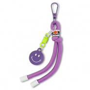 Sleutelhangers smiley with rope Purple-neon yellow-white