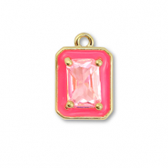 Brass TQ metaal bedels rectangle Gold-neon pink-light pink
