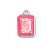 Brass TQ metaal bedels rectangle Silver-neon pink-light pink