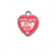 Brass TQ metaal bedels heart Silver-neon pink-light pink