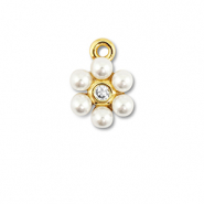 Brass TQ metaal bedels flower with pearls Gold-white