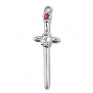 Brass TQ metaal bedels sword Silver-crystal-berry wine red