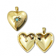 Eco-brass&reg; metaal bedels medaillon heart with star Gold-blue