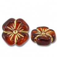Kralen van acryl flower Cognac brown-gold