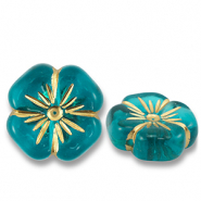 Kralen van acryl flower Teal blue-gold