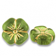 Kralen van acryl flower Olive green-gold