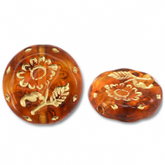 Kralen van acryl round with flower Orange brown-gold
