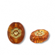 Kralen van acryl oval with flower Cognac brown-gold