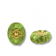 Kralen van acryl oval with flower Olive green-gold