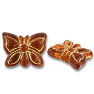 Kralen van acryl butterfly Cognac brown-gold