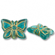 Kralen van acryl butterfly Teal blue-gold