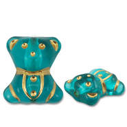 Kralen van acryl bear Teal blue-gold