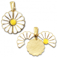Eco-brass® metaal bedels medaillon flower / flower Gold-white-yellow