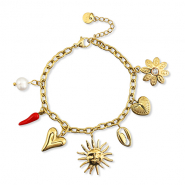 Armbanden van Stainless steel Roestvrij staal (RVS) met bedels summer Gold-red-white