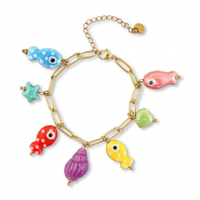 Armbanden van Stainless steel Roestvrij staal (RVS) met bedels fish Gold-multicolour