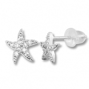TQ metaal brass oorbellen / oorstekers starfish Silver-transparent