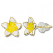 TQ metaal brass oorbellen / oorstekers flower Gold-yellow-white