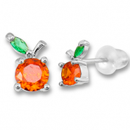TQ metaal brass oorbellen / oorstekers apple Silver-warm orange-green