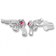 TQ metaal brass oorbellen / oorstekers revolver Silver-dark pink