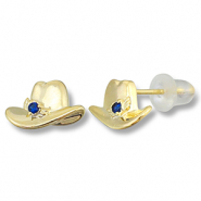 TQ metaal brass oorbellen / oorstekers cowboy hat Gold-dark blue