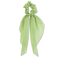 Haarelastiek scrunchie met lint dots Light green