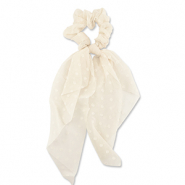 Haarelastiek scrunchie met lint dots Off white