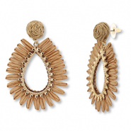 Musthave raffia oorbellen drop Brown-light brown-gold