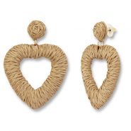 Musthave raffia oorbellen heart Light brown-gold