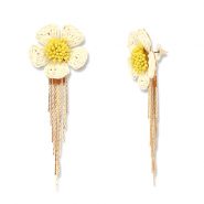 Musthave raffia oorbellen flower Off white-yellow-gold