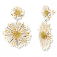 Musthave raffia oorbellen flower Off white-gold