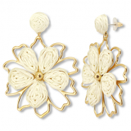 Musthave raffia oorbellen flower Off white-gold