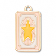 Metaal bedels enamel card with star Gold-light pink-white-yellow