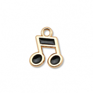 Metaal bedels enamel musical note Gold-black